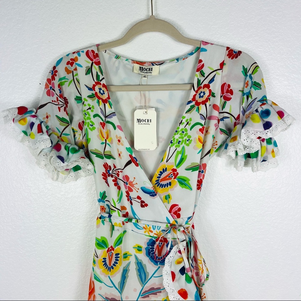 All Things Mochi Valeria Floral Silk Wrap Dress size XS - Picture 4 of 13